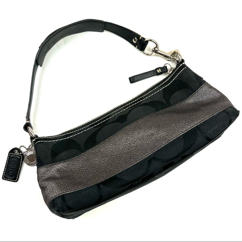 Coach Signature Stripe black fabric 90s Y2K baguette shoulder bag 11096